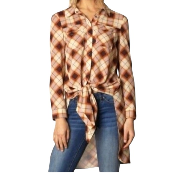 PrAna Red Orange Plaid Button Up Tunic Top Dress Cabincore Lagenlook Campcore - Picture 3 of 11